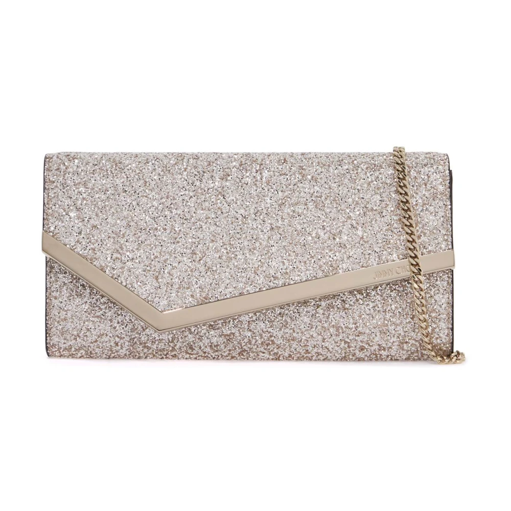 Jimmy Choo Glittery Emmie Clutch met Metalen Trim Beige Dames