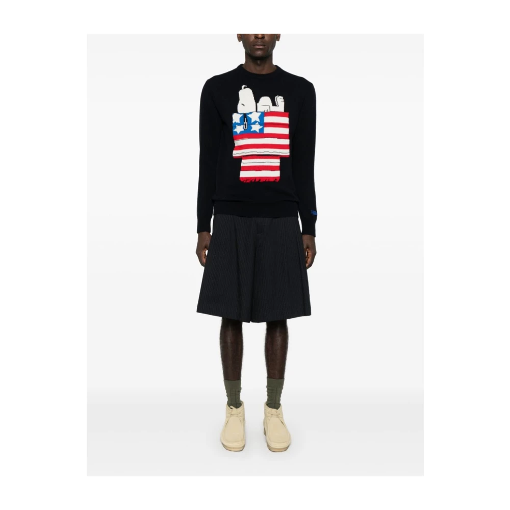 MC2 Saint Barth Blauwe Snoopy Sweater met Crew Neck Blue Heren