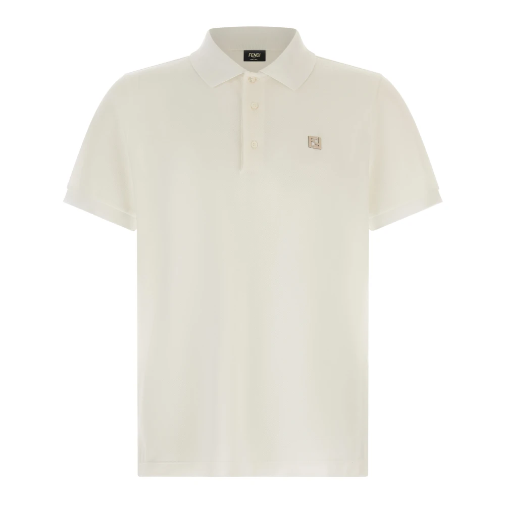 Fendi , Polo Shirts, Male, White, Xl, Ff Metallic Logo Polo