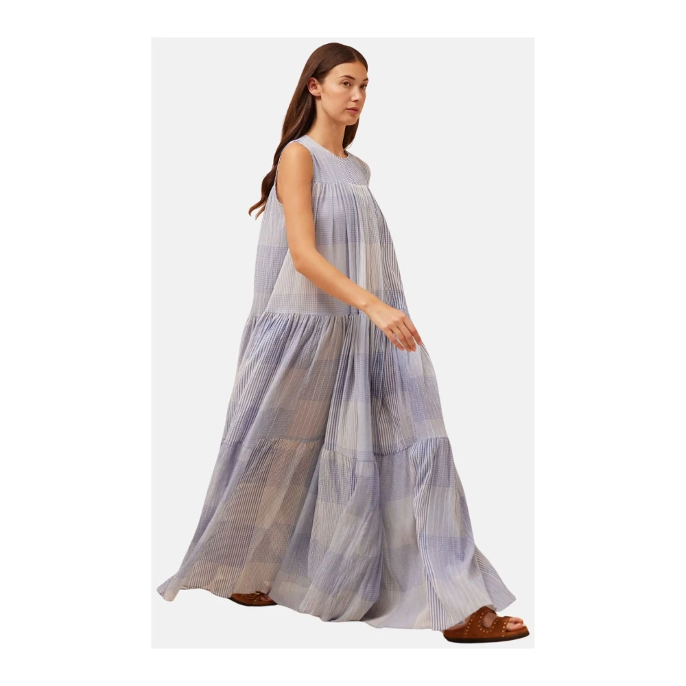 Semicouture Mouwloze katoenen maxi-jurk met ruches Blue Dames