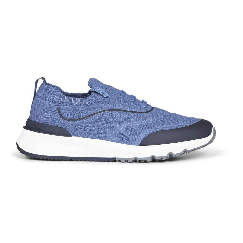 Brunello Cucinelli Techno Cotton Knit Runners Heren Schoenen Blauw