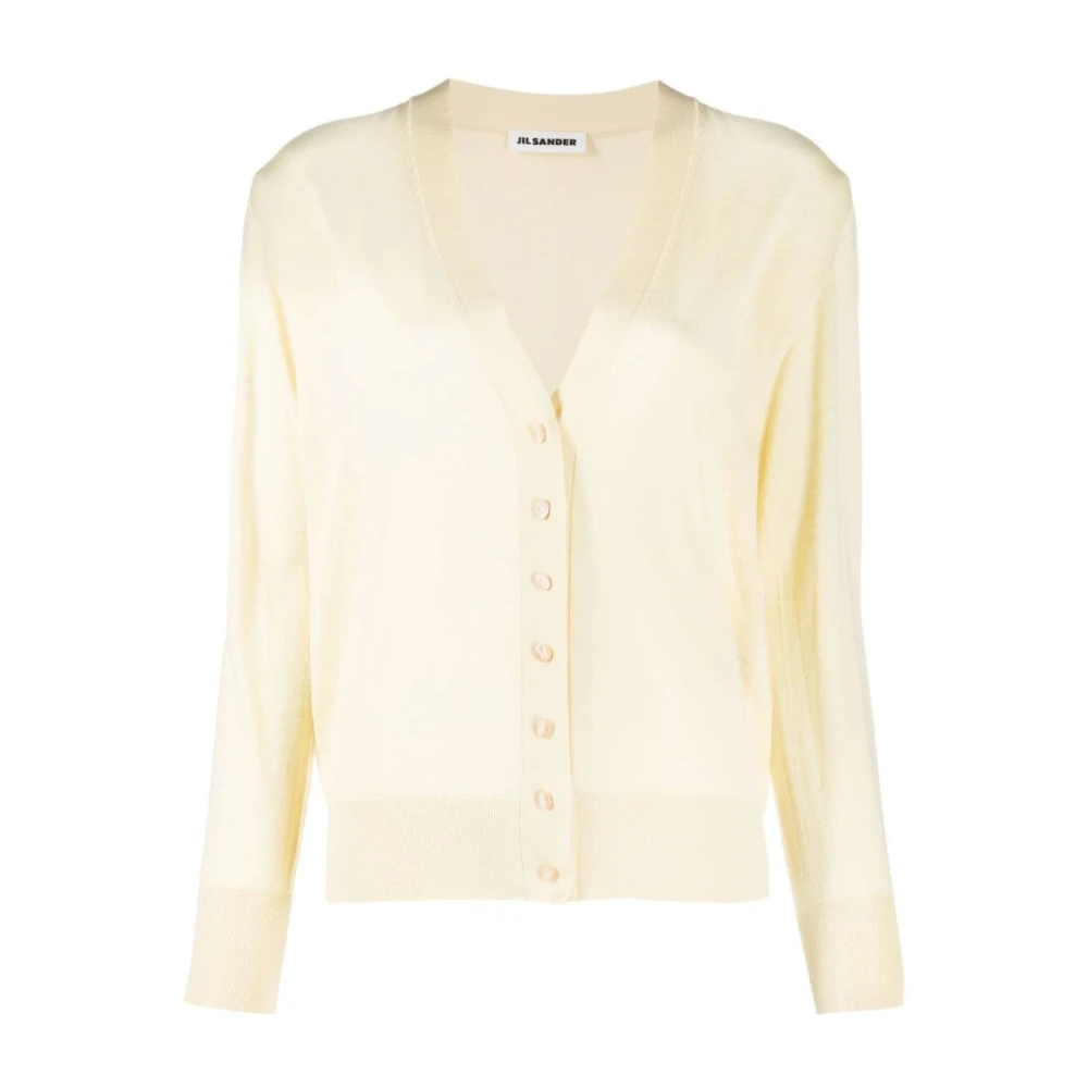 Jil Sander Women's Yellow Cardigans, M, Cashmere Blend V-Neck Cardigan