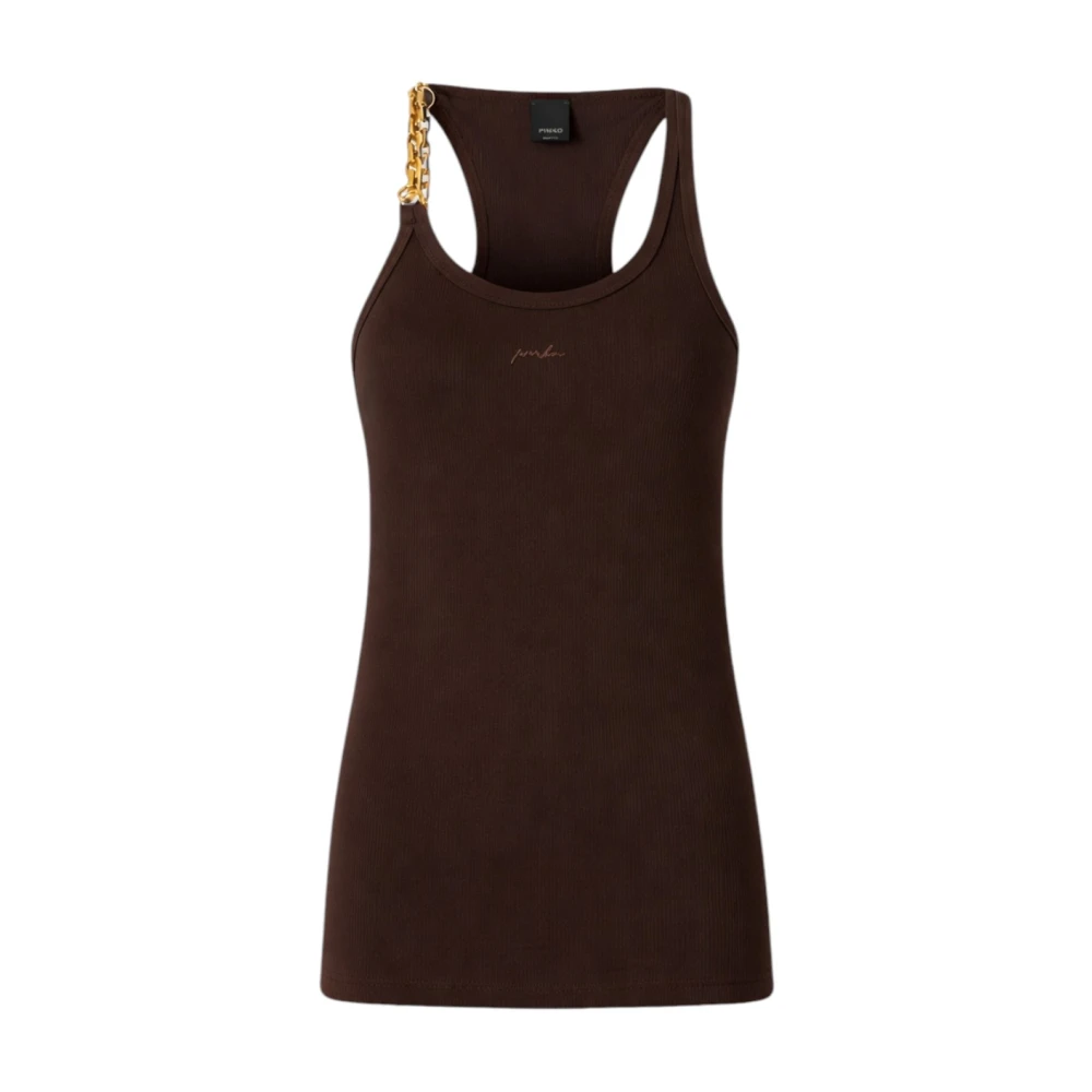 Pinko Women's Brown Charlene Ribbed Tank - Sleeveless Tops - M - Tops