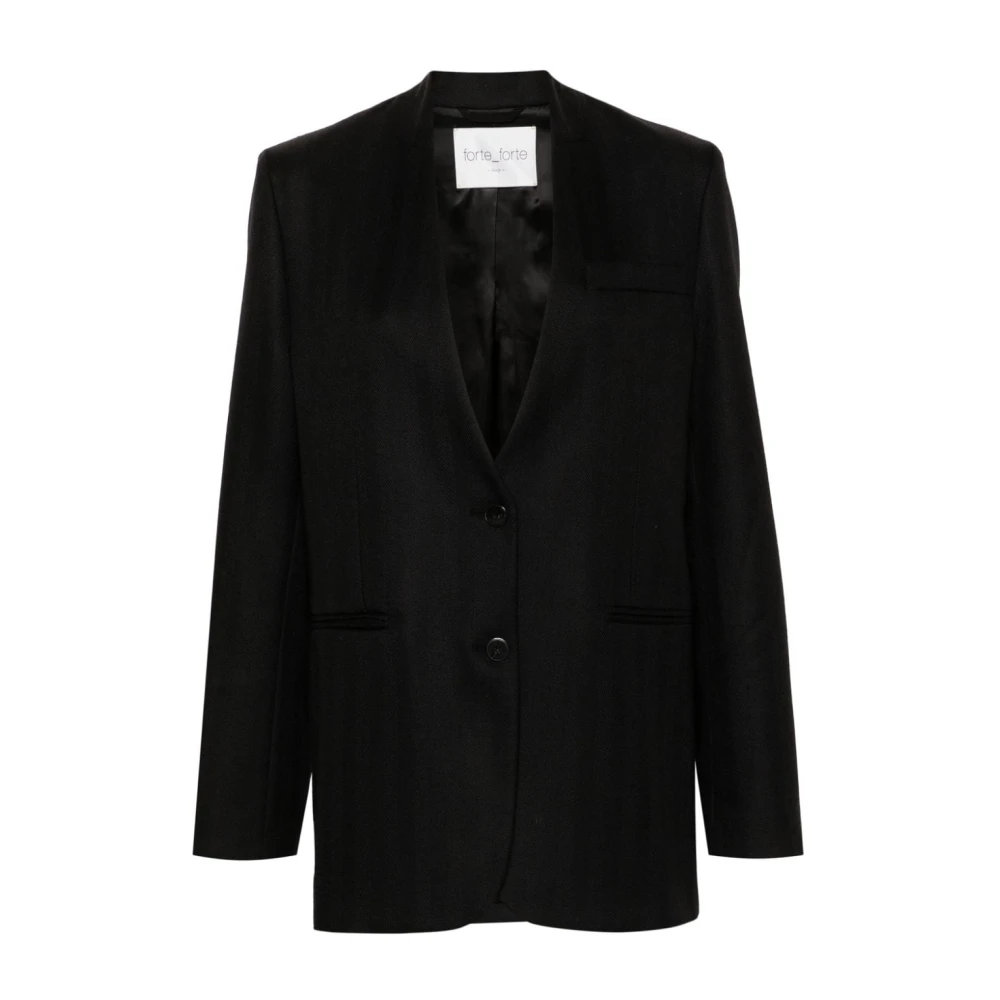 Forte Zwart Herringbone Jas met Schoudervullingen Black Dames