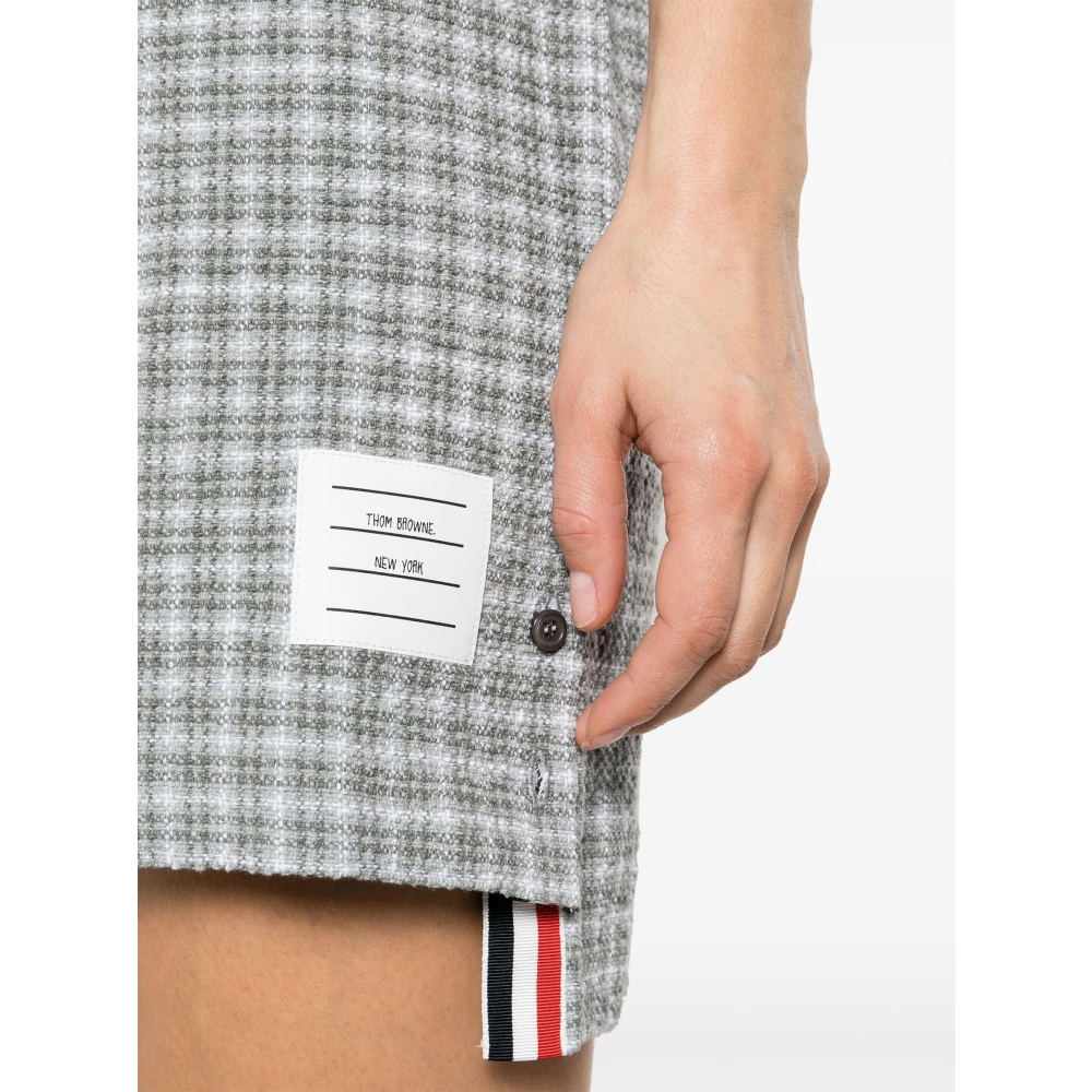 Thom Browne Katoenen Tweed Crew Neck Jurk Gray Dames