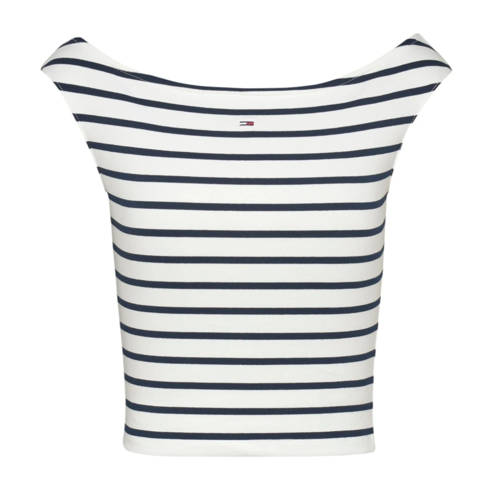Tommy Jeans Gestreepte boothals top White Dames