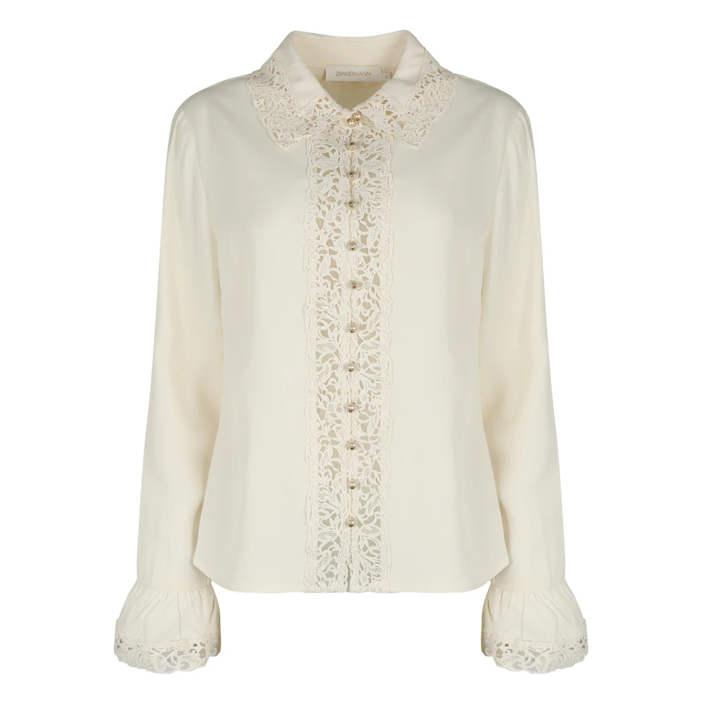 Zimmermann Women's Beige Silk Blouse With Lace Edges