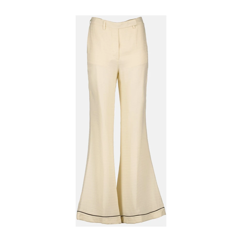 Prada Women's Beige Wide Trousers, Xs, Silk Flared Trousers