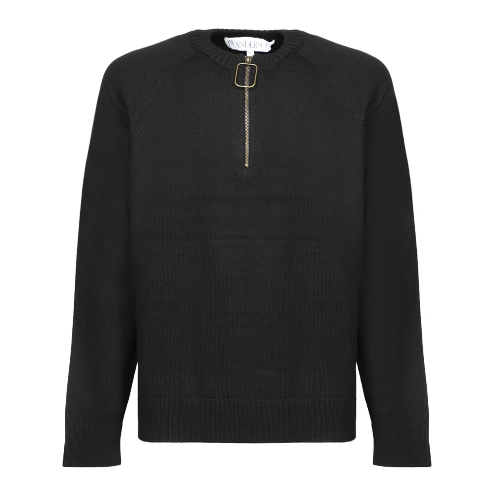 JW Anderson Zwarte Gebreide Trui met Gouden Rits Black Heren