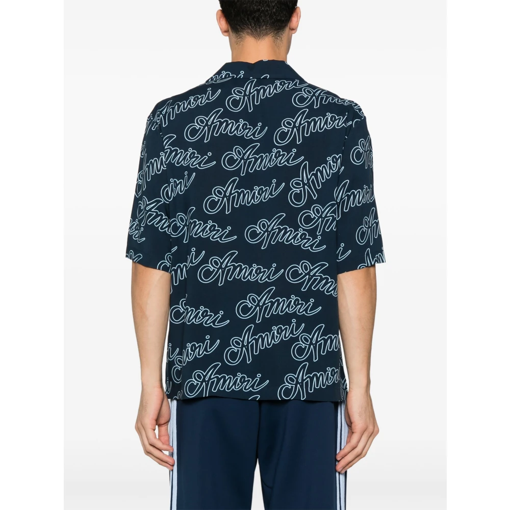 Amiri Blauw Bowling Shirt met All-over Logo Blue Heren