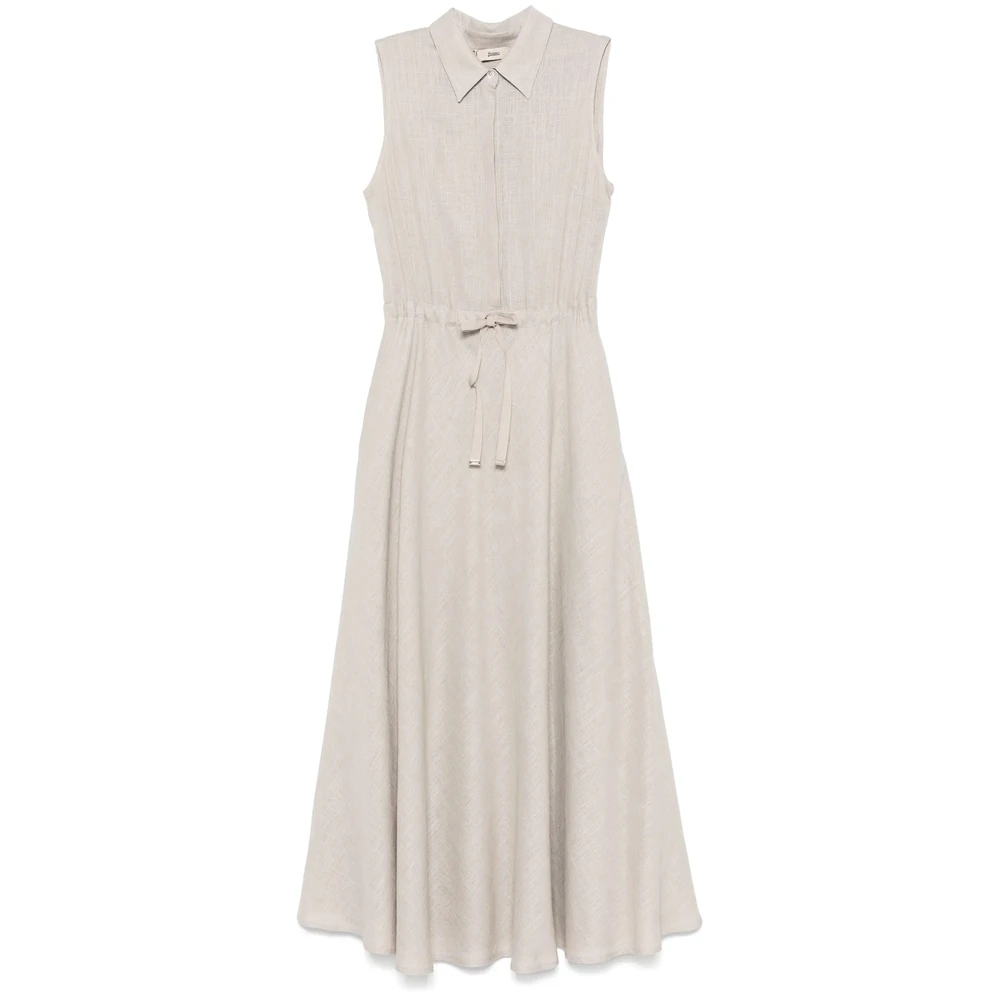 Herno Mouwloze Beige Jurk met Trekkoord Tailleband Gray Dames
