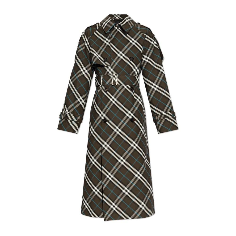 Burberry Women's Green Trench Coats, 3XS, Check Pattern Trench Coat
