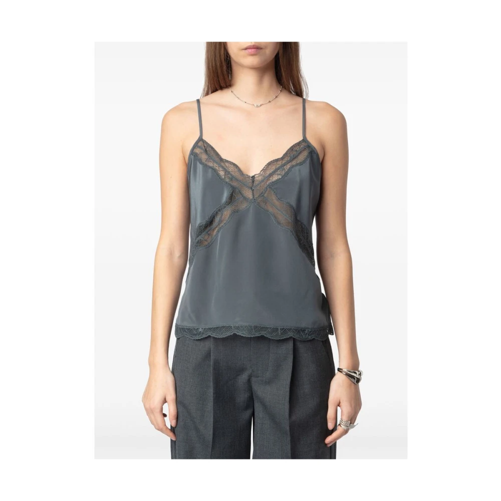 Zadig & Voltaire Doorschijnende Kant Spaghetti Strap Top Gray Dames
