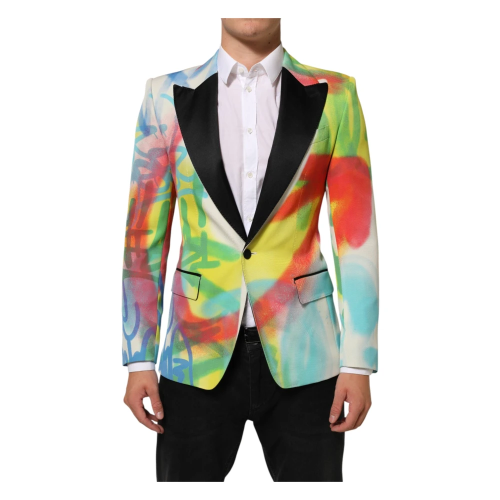 Dolce & Gabbana Men's Multicolor Graffiti Sicilia 1 Button Suit Blazer