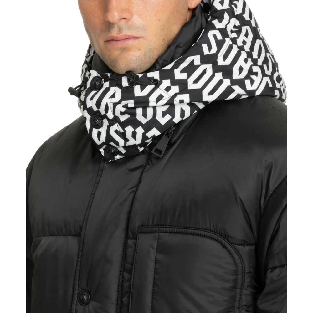 Versace Jeans Couture Gewatteerde jas met capuchon en logo Black Heren