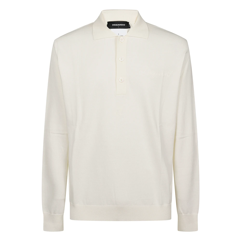 Dsquared2 Men's White Polo Shirts, L, Long-Sleeved Polo Shirt