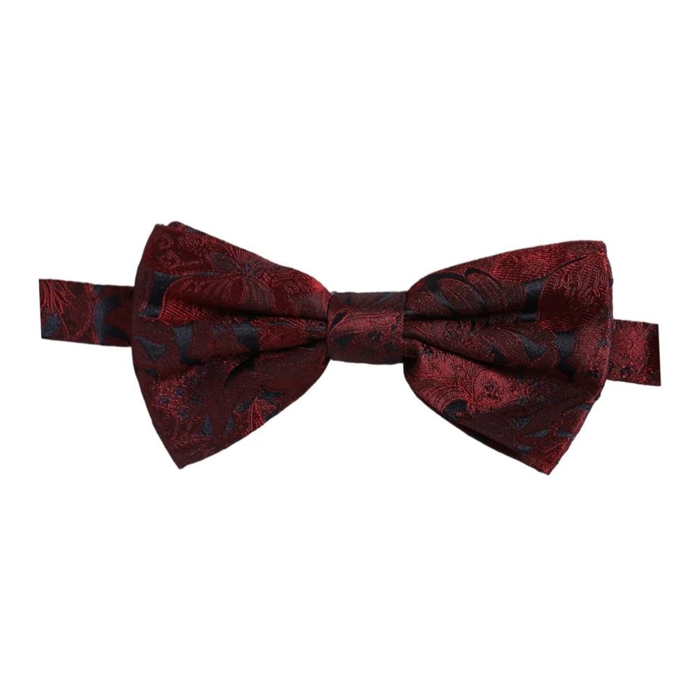 Dolce & Gabbana Men Maroon Paisley SIlk Adjustable Neck Papillon Bow Tie - Image 2