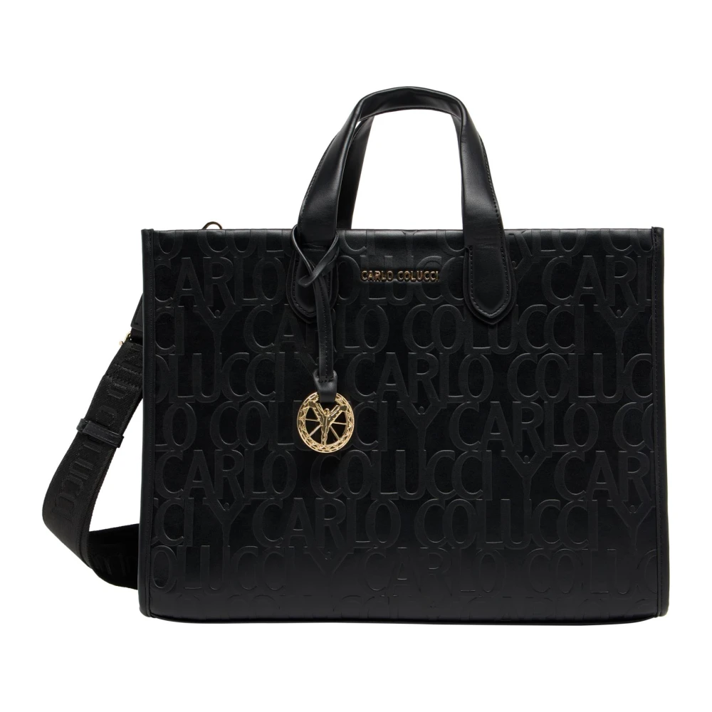 Carlo Colucci Black Handbags, Female, One Size, Totebag With Logo Embossing