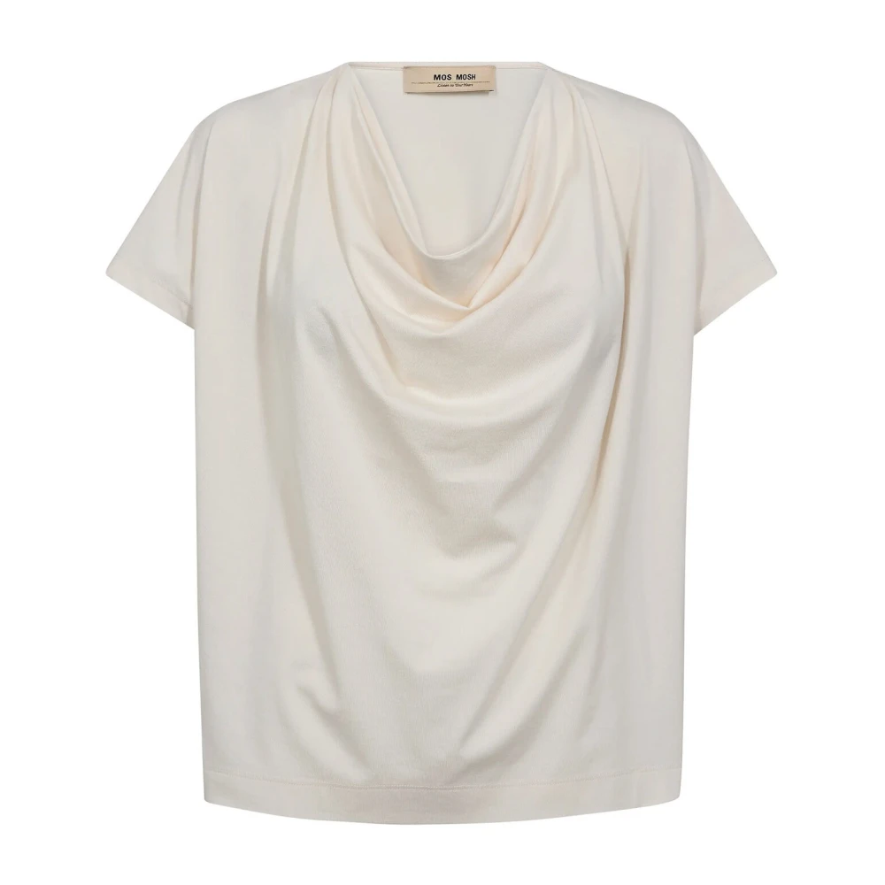 MOS MOSH Elegante Gedrapeerde Tee Top Ecru Beige Dames