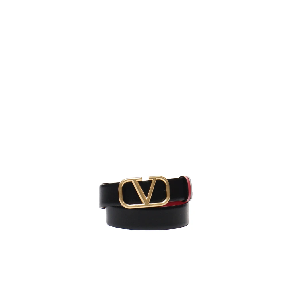 Valentino Garavani Italiaanse leren riem met Vlogo-gesp Black Dames