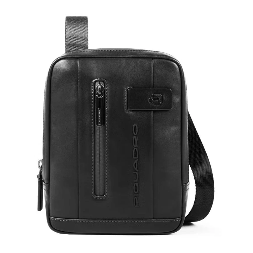 Piquadro Svart läder crossbody väska Black, Herr