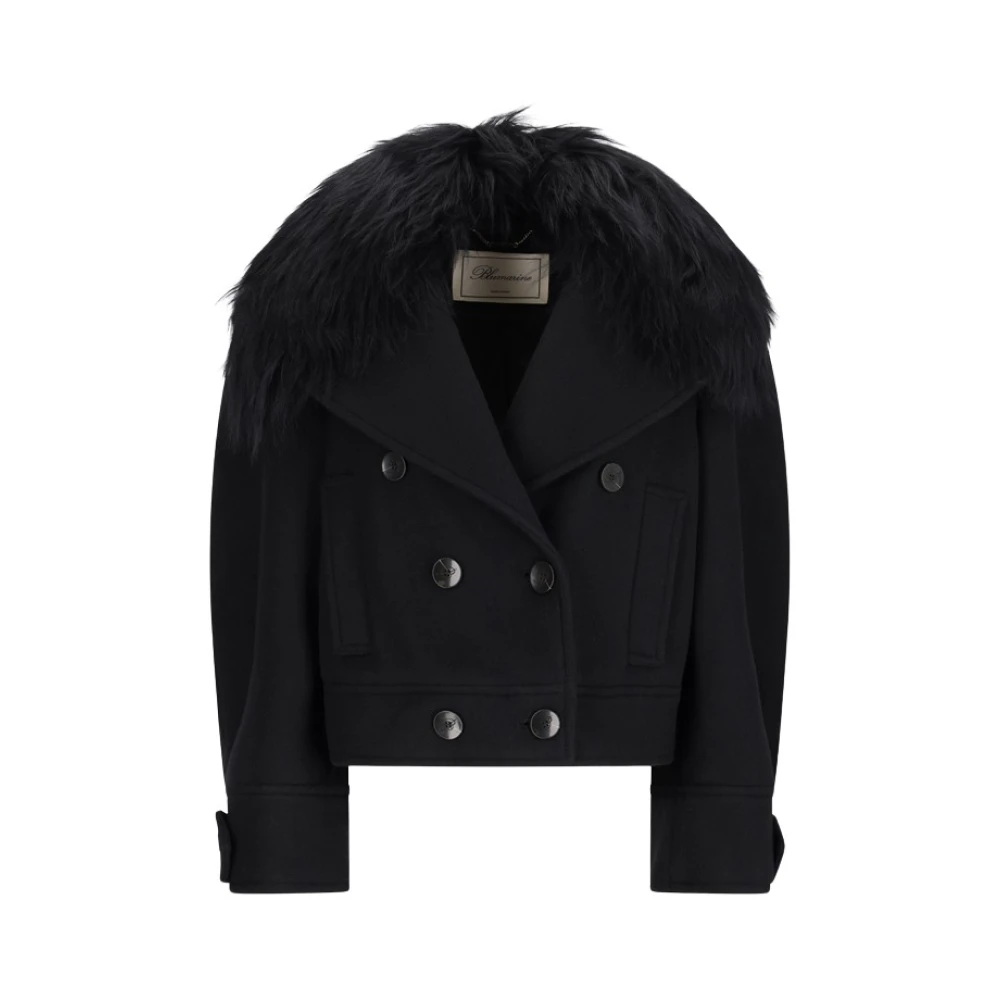Blumarine Double-Breasted Faux-Fur Collar Coat - Female - Double-Breasted Coats - Black - Xs - Coats