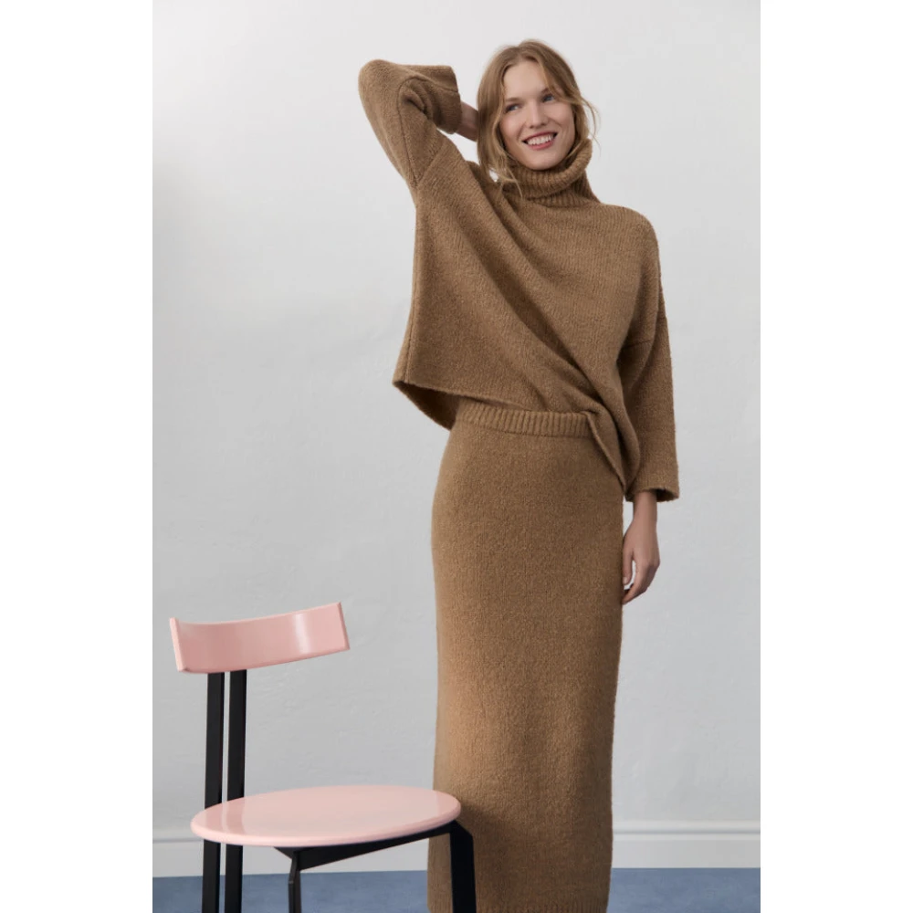 The New Society Gebreide rok met elastische tailleband Brown Dames
