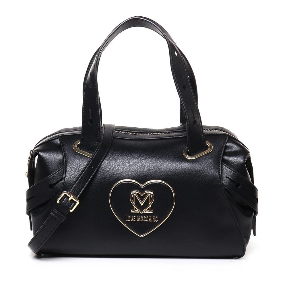 Love Moschino Zwarte Leren Schoudertas met Rits Black Dames
