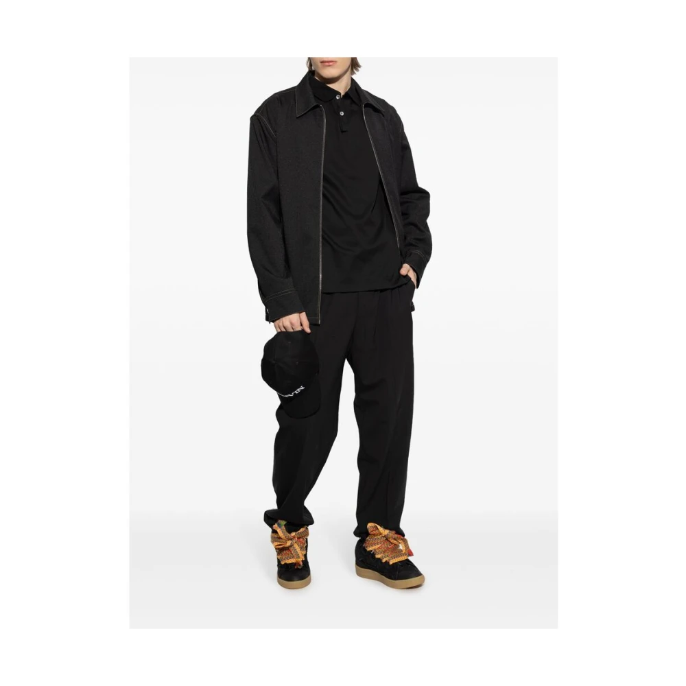 Lanvin Zwarte Knoop-Up Korte Mouw Sweater Black Heren