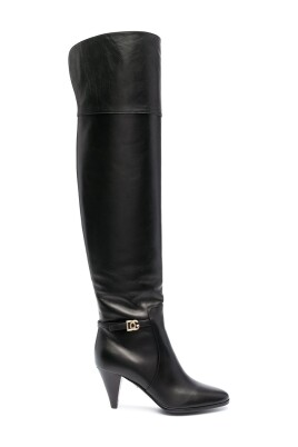 black-leather-dg-buckle-knee-boots