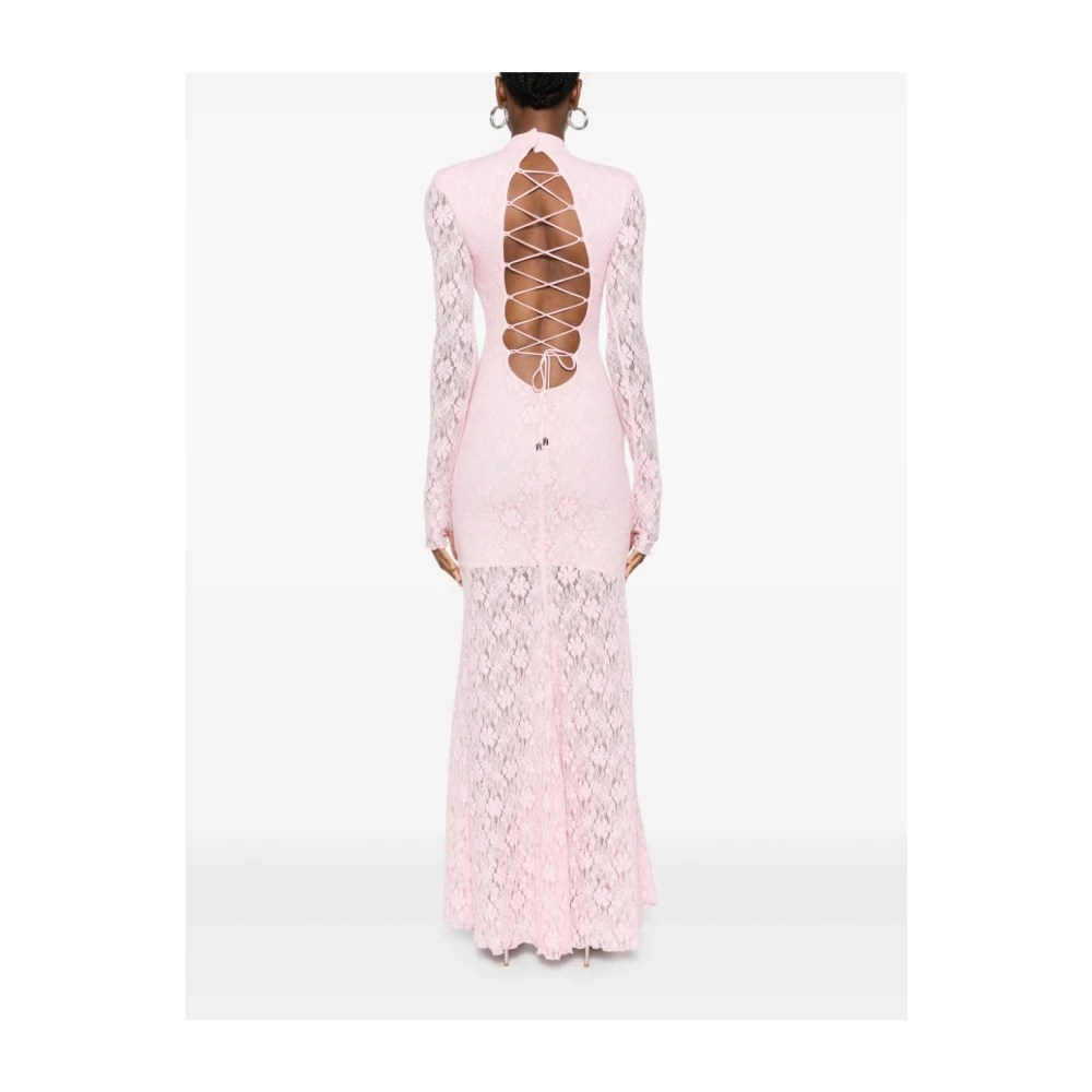 Rotate Birger Christensen Lange Mouw Kant Maxi Jurk Sprookje Pink Dames