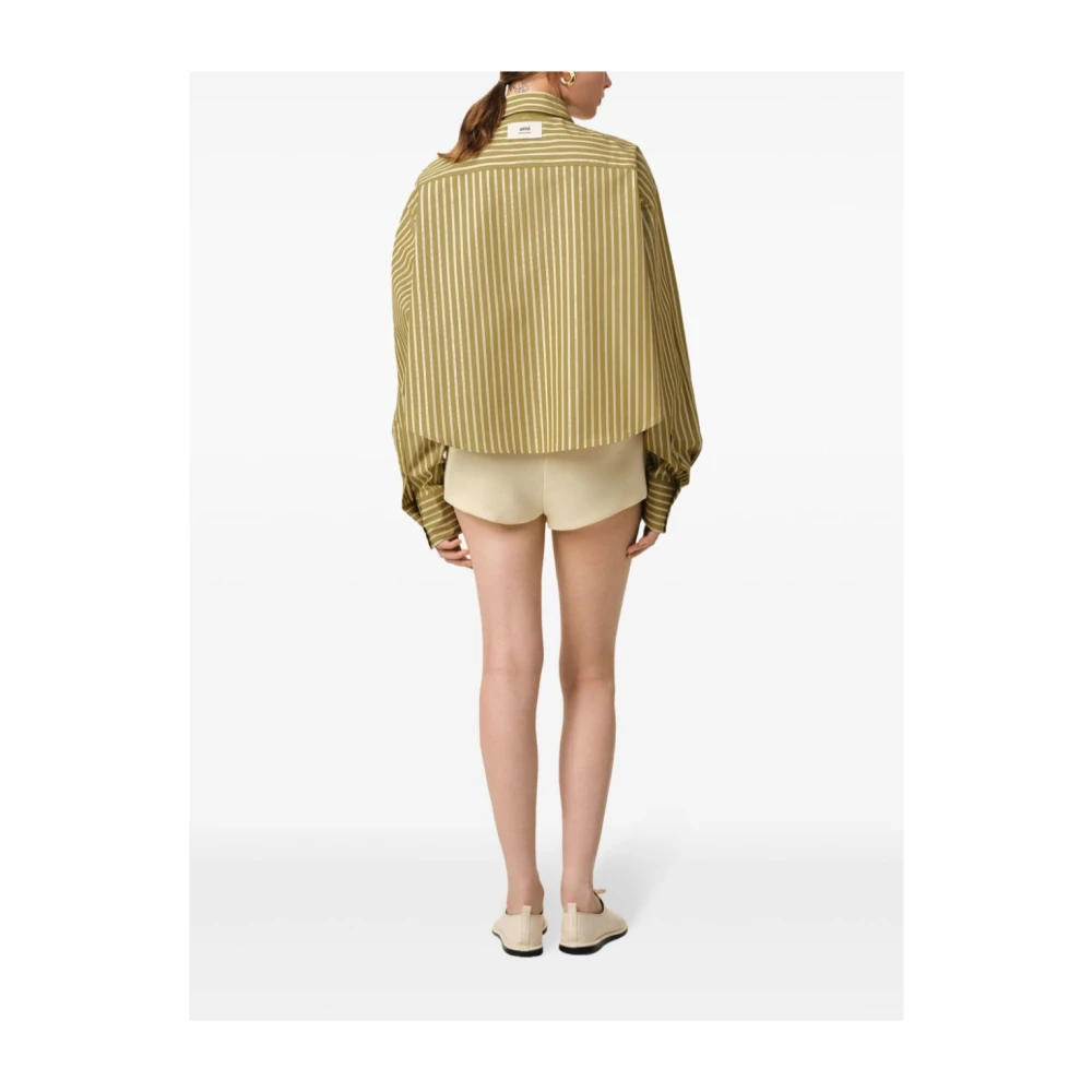 Ami Paris Bicolor Gestreepte Khaki Overhemd Green Dames