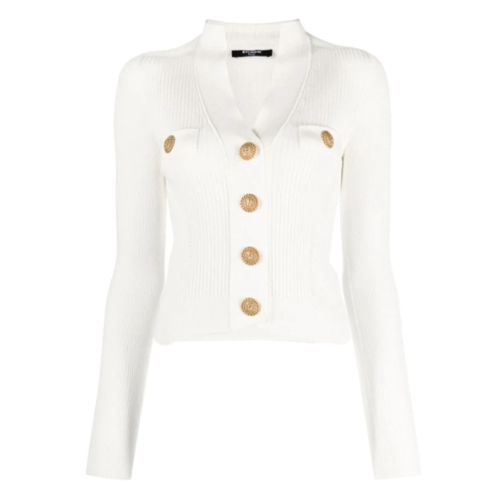 Balmain Vita Knäppta Stickade Koftor White, Dam