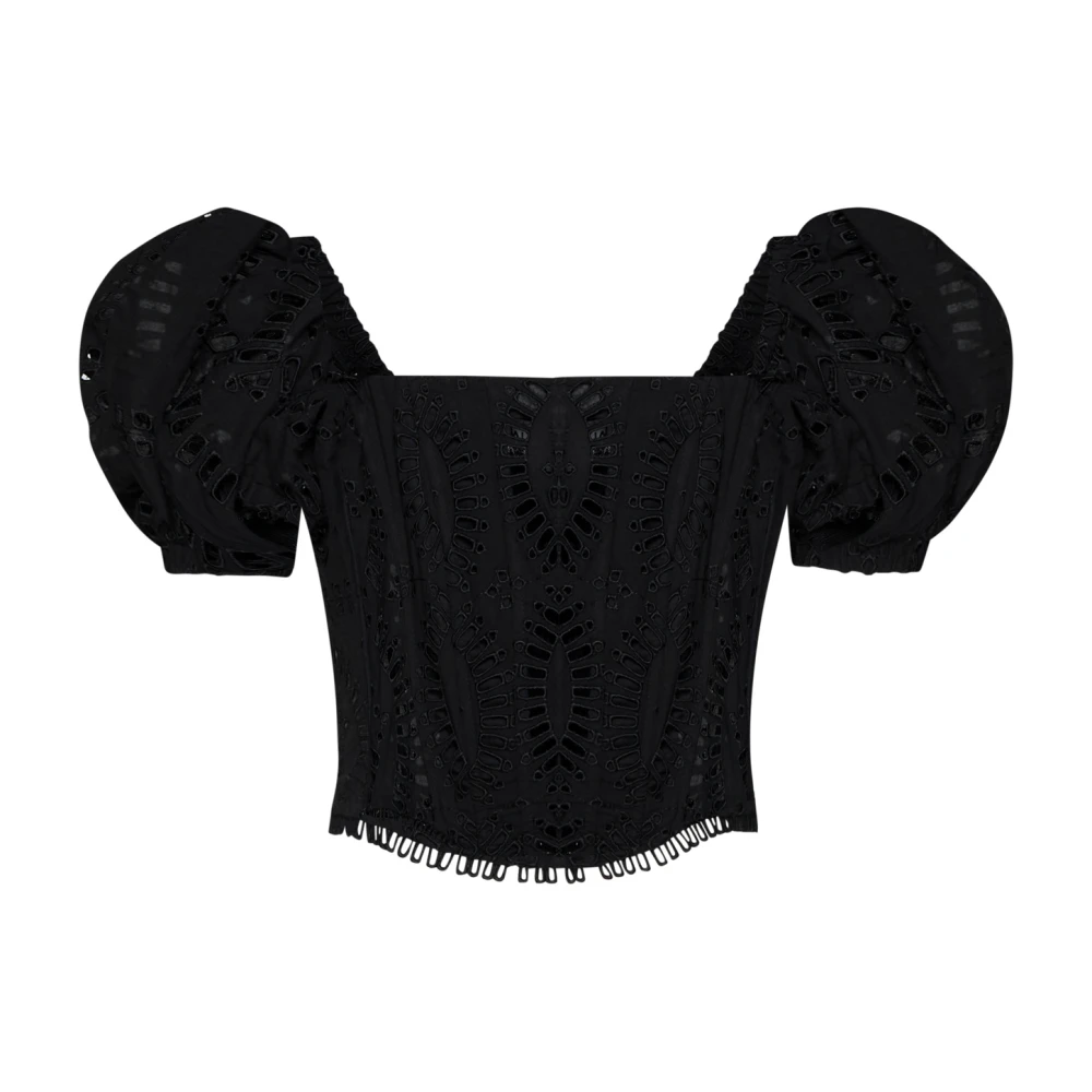 Charo Ruiz Ibiza Zwart Geborduurde Top met Uitgesneden Details Black Dames