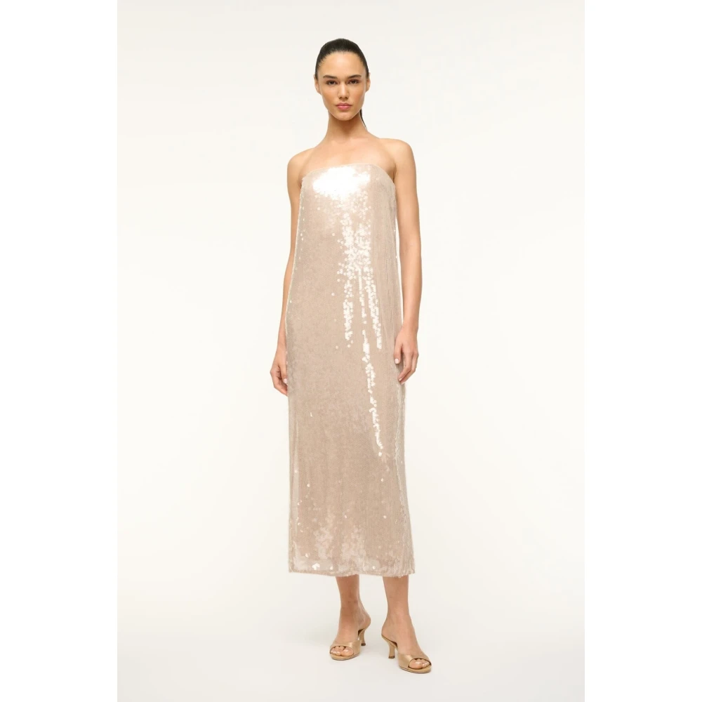 Staud Pailletten Midi Jurk Beige Dames