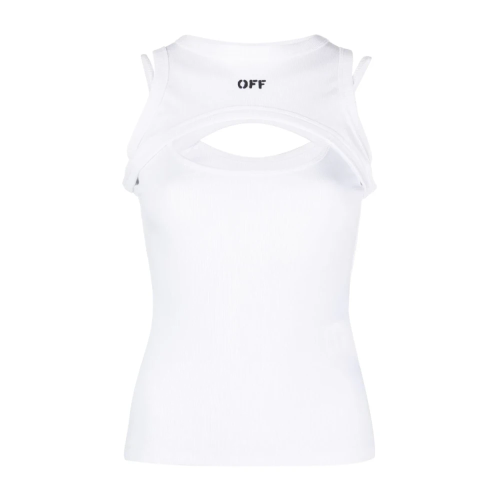 Off White Witte Shirt met Logo Print en Uitgesneden Details White Dames