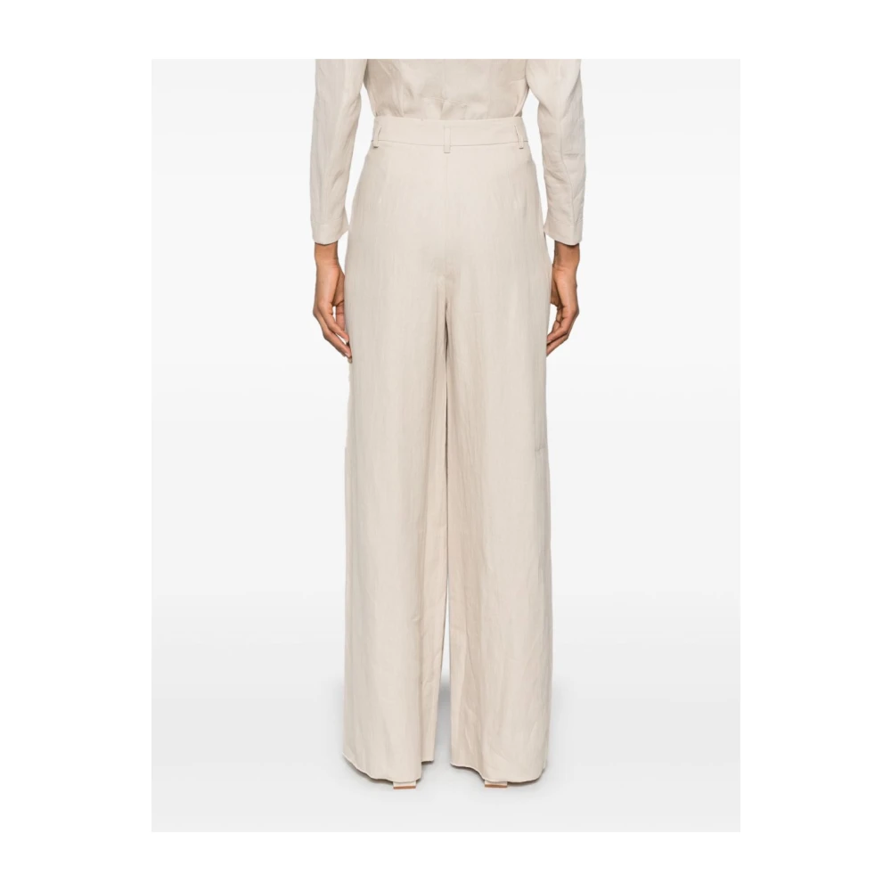 Giorgio Armani Beige Broek met Plooien Beige Dames