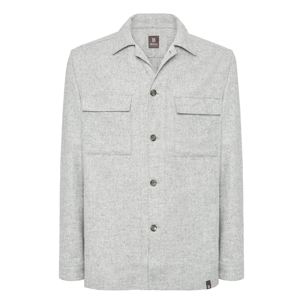 Boggi Milano Wol en Tencel Camp Overshirt Gray Heren