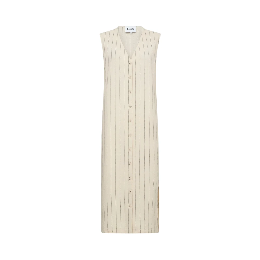 Levete Room Crème Pinstripe Guddi Lange Jas Jurk Beige Dames
