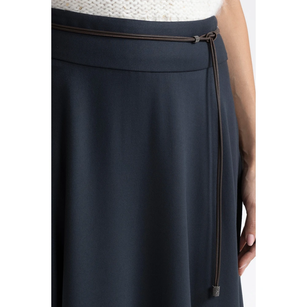 PESERICO Wollen en viscose twill lange rok met riem Blue Dames