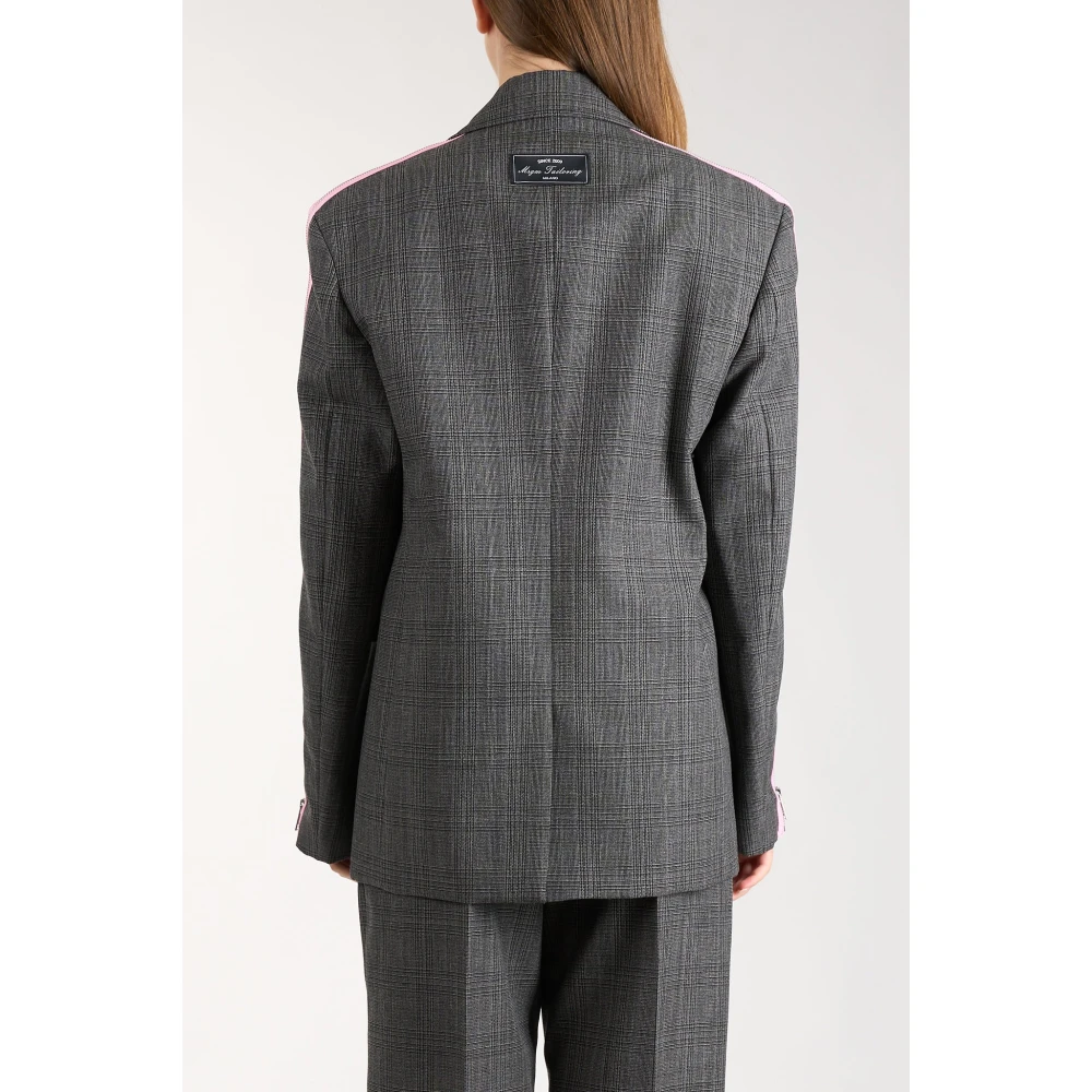 Msgm Wollen Single-Breasted Jas Prince of Wales Gray Dames