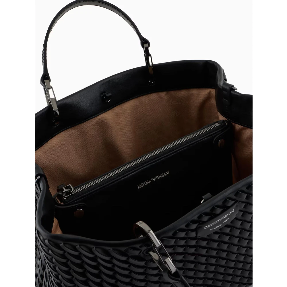 Emporio Armani Zwarte Geweven Leren Schoudertas Black Dames
