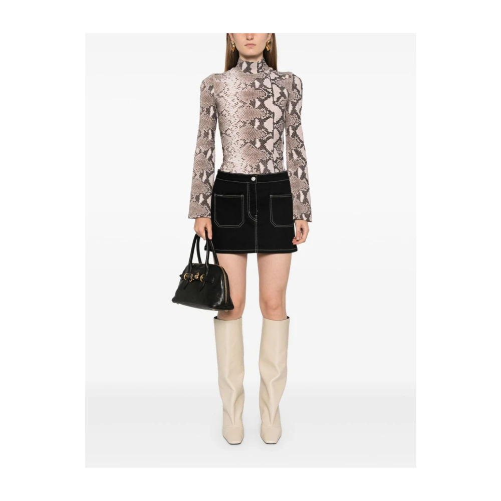 Courrèges Zwarte Denim Rok met Contraststiksels Black Dames