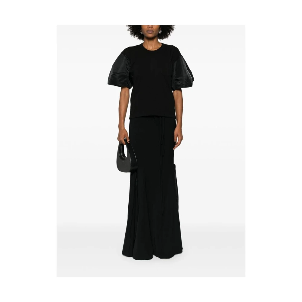 Sacai Zwart Katoenen Panelen Ronde Hals T-shirt Black Dames