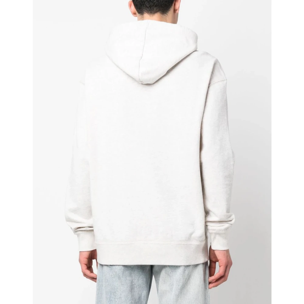 Isabel marant Geborduurde Logo Hoodie Ecru Sweatshirt White Heren
