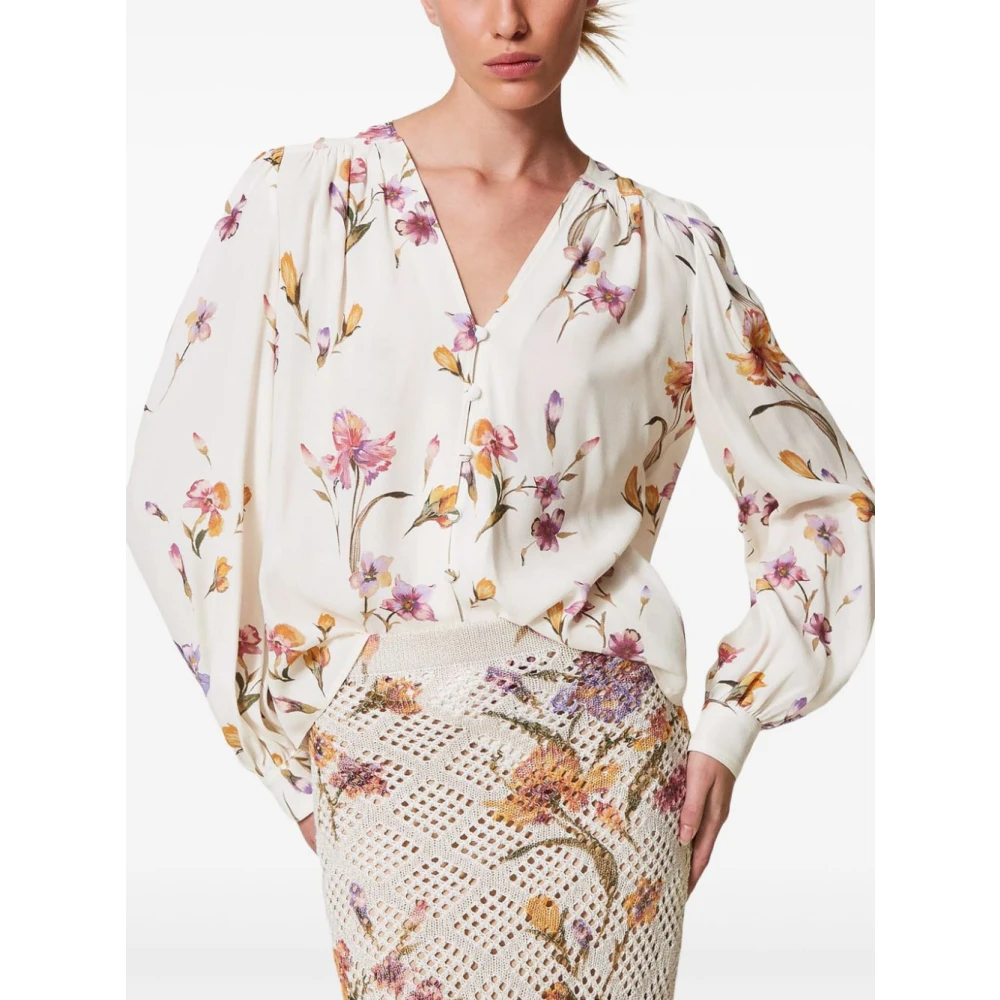 Twinset Witte V-hals shirt met logo Multicolor Dames