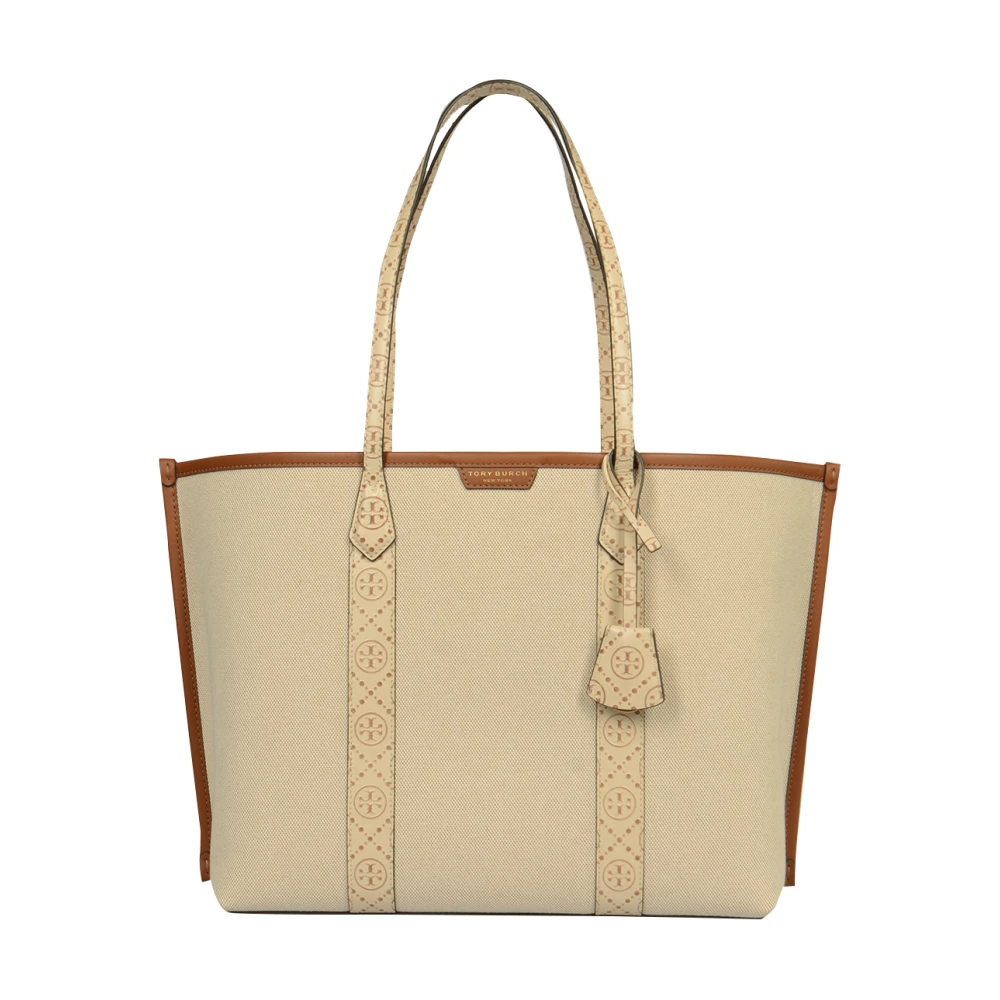 TORY BURCH Shoppers Perry Canvas Triple-Compartment Tote in beige