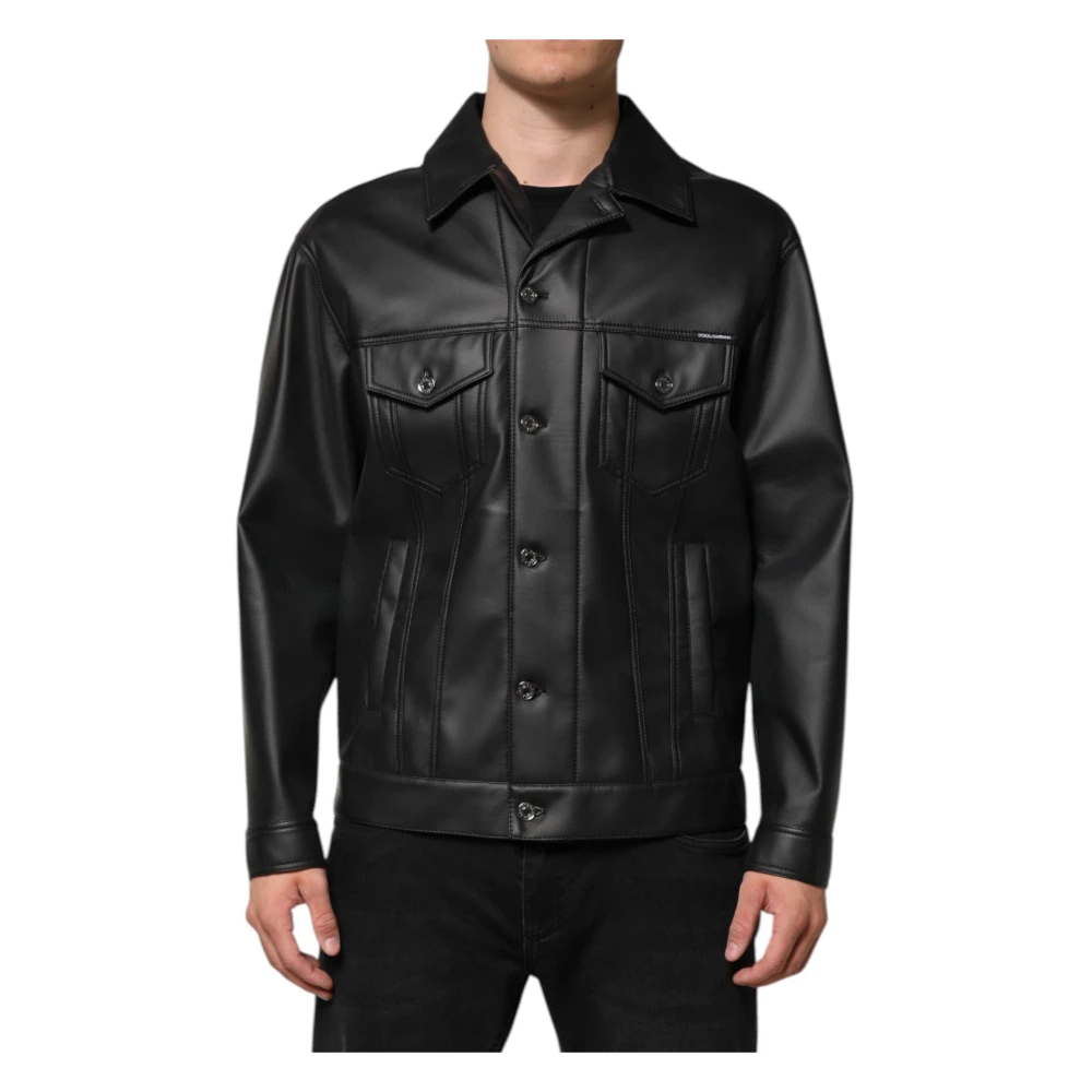 Dolce & Gabbana Men's Black Button Down Biker Jacket