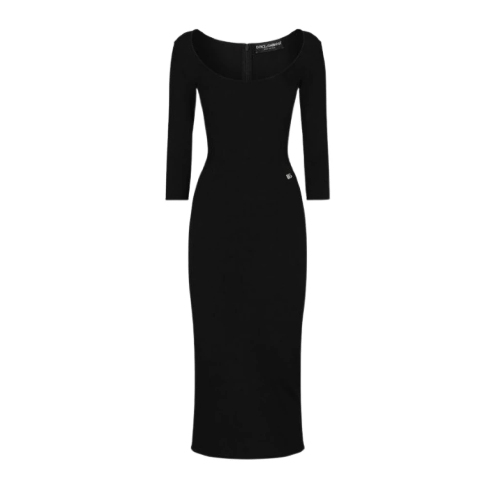 Dolce & Gabbana Logo-plaque Midi Jurk met Stretch Design Black Dames