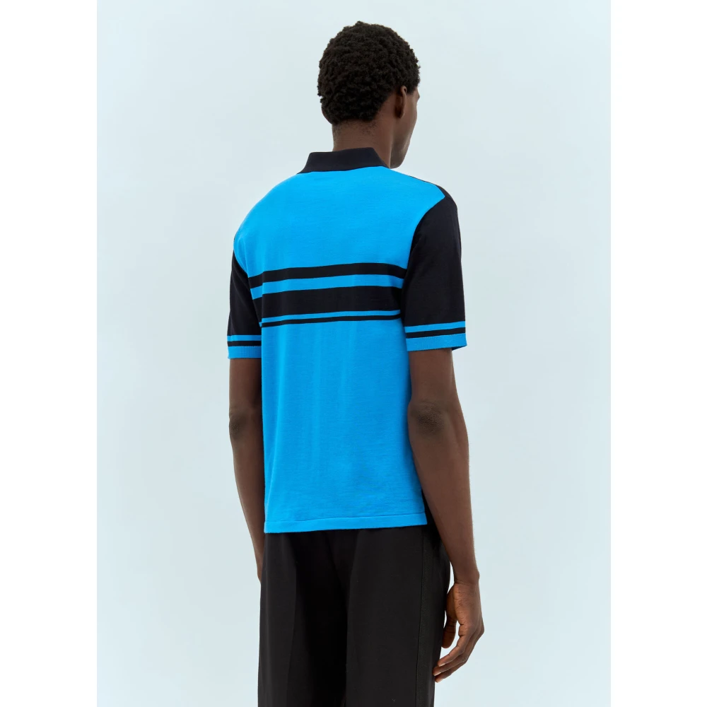 Wales Bonner Gestreept wollen gebreid poloshirt Blue Heren